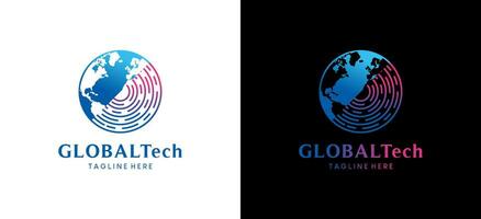 Technologie Globus Logo Design, abstrakt Globus Vektor Illustration Inspiration