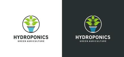 grön hydroponiska växt logotyp design med vatten pott kreativ begrepp vektor