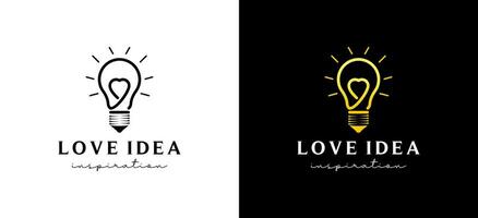 kreativ kärlek ljus Glödlampa aning logotyp för teknologi design, inspiration, kreativitet, innovation vektor