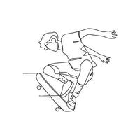 einer kontinuierlich Linie Zeichnung von Skateboard Spieler Vektor Illustration. Skateboard Spieler Illustration einfach linear Stil Konzept. extrem Sport Design Vektor zum Ihre Geschäft Beförderung oder Andere.