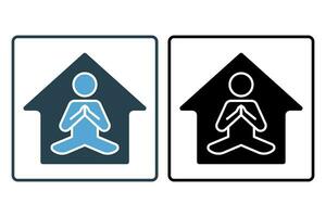 Meditation Zuhause Symbol. Menschen meditieren im heim. solide Symbol Stil. einfach Vektor Design editierbar