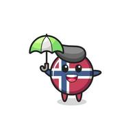 niedliche Norwegen-Flaggen-Abzeichen-Illustration mit einem Regenschirm vektor