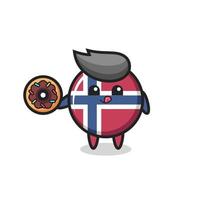 Illustration eines norwegischen Flaggenabzeichens, der einen Donut isst vektor