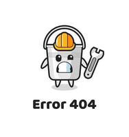 fel 404 med den söta metallhinken maskoten vektor