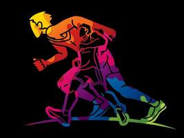 Marathon- Laufen Männer Läufer Karikatur Sport Grafik Vektor