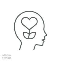 mental Gesundheit Symbol. einfach Gliederung Stil. positiv Verstand Wohlbefinden, Gehirn, Emotion, mental Gesundheit Entwicklung und Pflege Konzept. dünn Linie Symbol. Vektor Illustration isoliert. editierbar Schlaganfall.