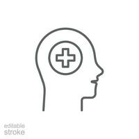 mental Gesundheit Symbol. einfach Gliederung Stil. positiv Verstand Wohlbefinden, Gehirn, Emotion, mental Gesundheit Entwicklung und Pflege Konzept. dünn Linie Symbol. Vektor Illustration isoliert. editierbar Schlaganfall.