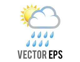 Vektor Gelb Sonne Hälfte Symbol bedeckt durch Regen Wolke mit Blau Regentropfen