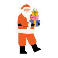 einstellen von Santa Charakter trägt Geschenke im Hände vektor