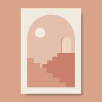 trendig estetisk geometrisk arkitektonisk, marockansk trappa, väggar, dörrar. vektor affisch för vägg dekoration i årgång stil