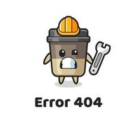 Fehler 404 mit dem süßen Kaffeetassen-Maskottchen vektor