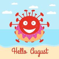 Hallo August. rote Cartoon-Coronavirus-Bakterien vektor