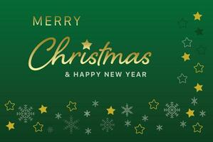 jul och Lycklig ny år med xmas snöflingor och guld stjärna på grön bakgrund, vektor illustration.