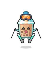 Bubble Tea Maskottchen Charakter als Skispieler vektor