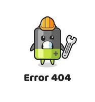 Fehler 404 mit dem niedlichen Batterie-Maskottchen vektor