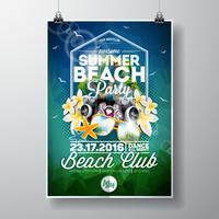 Vektor-Sommer-Strandfest-Flieger-Design mit typografischen und Musikelementen vektor