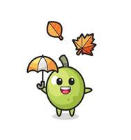 Cartoon der süßen Olive mit einem Regenschirm im Herbst vektor