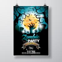 Vektor Halloween Zombie Party Flyer Design med typografiska element på blå bakgrund ..