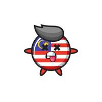 Charakter des süßen malaysischen Flaggenabzeichens mit toter Pose vektor
