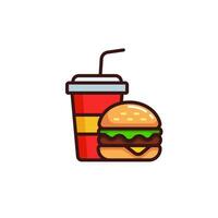 burger med cola skräp dryck ikon med enkel color stil vektor illustration