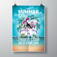 Vector Summer Beach Party Flyer Design med typografiska och musikelement