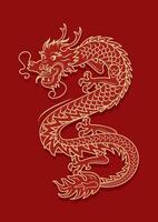 Chinesisch Neu Jahr von das hölzern Drachen. hell Vektor Jahrgang Banner mit Gold Muster, asiatisch Stil. Antiquität Muster. zum Poster, Banner, Flyer, Werbung