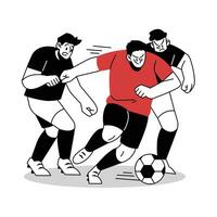 fotboll spelare dribblar över rival team vektor tecknad serie illustration