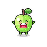 süßes grünes Apfel-Maskottchen mit einem gähnenden Ausdruck vektor