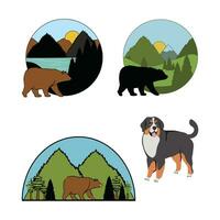 uppsättning av Björn och hund berg vektor logotyp illustration.