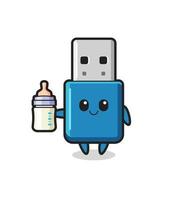 Baby-Flash-Laufwerk USB-Cartoon-Figur mit Milchflasche vektor