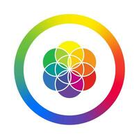Farbe Rad Kreis Spektrum isoliert auf Weiß Hintergrund, Blume von Leben, Regenbogen Gradient, beschwingt Farben vektor
