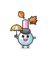 Cartoon des süßen Wattestäbchens, das im Herbst einen Regenschirm hält vektor