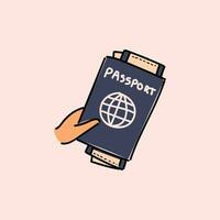 Reisepass mit Tickets Symbol Vektor Illustration isoliert auf Rosa Hintergrund. Reise und Tourismus. International Reisepass Clip Art Illustration.