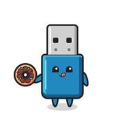 Illustration eines USB-Sticks, der einen Donut isst vektor