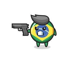 das niedliche brasilianische Flaggenabzeichen-Charaktershooting mit einer Waffe vektor