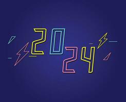 glücklich Neu Jahr 2024 Urlaub abstrakt Neon- Grafik Design Vektor Logo Symbol Illustration mit lila Hintergrund