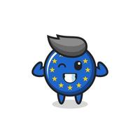 Der muskulöse Europa-Flaggen-Abzeichen-Charakter posiert und zeigt seine Muskeln vektor