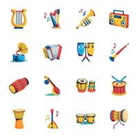 Musik- Geräte und Volk Instrumente eben Symbole vektor