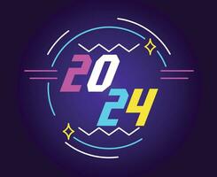 Lycklig ny år 2024 Semester abstrakt neon grafisk design vektor logotyp symbol illustration med lila bakgrund