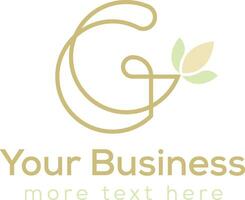 Logo von Brief G Design zum Geschäft mit Blatt vektor