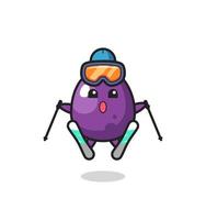 Auberginen-Maskottchen-Charakter als Skispieler vektor