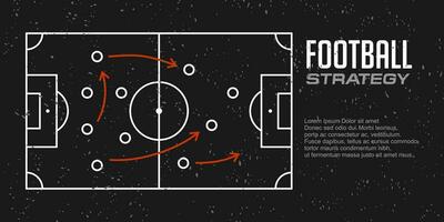 Fußball Strategie Zeichen auf schwarz Tafel. Fußball Mannschaft Formation und Taktik . Spiel planen mit Fußball Spiel Strategie. Vektor zum International Welt Meisterschaft Sport Turnier Banner Konzept