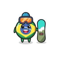 Illustration des brasilianischen Flaggen-Abzeichen-Charakters mit Snowboard-Stil vektor