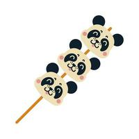 japanisch Dango Vektor Symbol. süß Panda Kuchen gemacht von Reis Mehl. Süss asiatisch Dessert auf ein Stock. kawaii Süßigkeiten, lecker Snack. Illustration isoliert auf Weiß. eben Karikatur Clip Art zum drucken, Netz, Speisekarte
