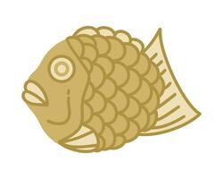 Taiyaki Vektor Symbol. köstlich asiatisch Dessert im das gestalten von ein Fisch. Waffel gefüllt mit Süss Bohne Paste, Schokolade. Pfannkuchen, Straße schnell Lebensmittel. japanisch Snack isoliert auf Weiß. eben Karikatur Clip Art