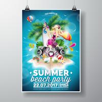 Vektor-Sommer-Strandfest-Flieger-Design mit typografischen Elementen vektor