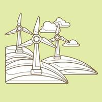gehen Grün Technologie Wind Energie Öko freundlich Karikatur Digital Briefmarke Gliederung vektor