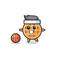 Illustration des Kreiswaffel-Cartoon spielt Basketball vektor