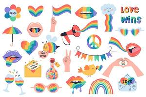 lgbtq einstellen von Symbole. lgbtq Aufkleber Pack Satz. Regenbogen Symbole von das lgbt Stolz Gemeinschaft. Stolz Monat, bisexuell, Geschlecht Gleichwertigkeit, Rechte Konzept. vektor