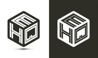 ehq Brief Logo Design mit Illustrator Würfel Logo, Vektor Logo modern Alphabet Schriftart Überlappung Stil.